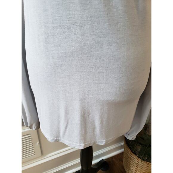 DG2 Diane Gilman Blouse XL Light Gray Tie Neck Long Sleeve Keyhole Front Top - Picture 5 of 13